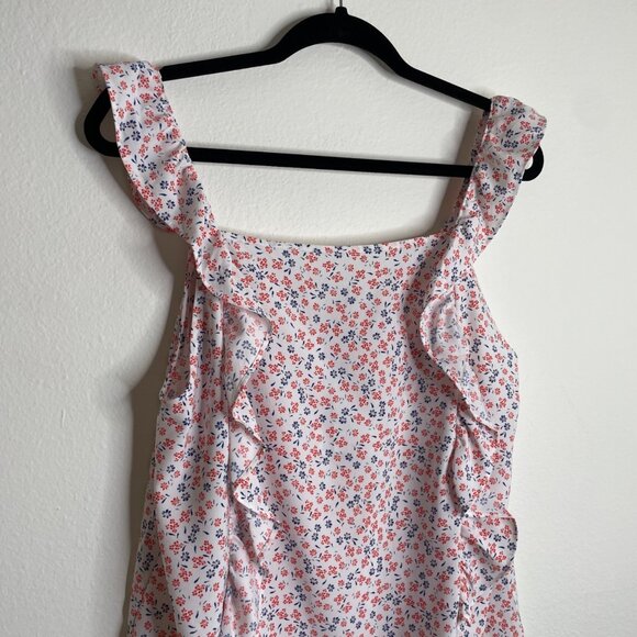 Loft Floral Ruffle Strap Sleeveless Blouse Womens L Red White Blue NWT - Picture 2 of 8
